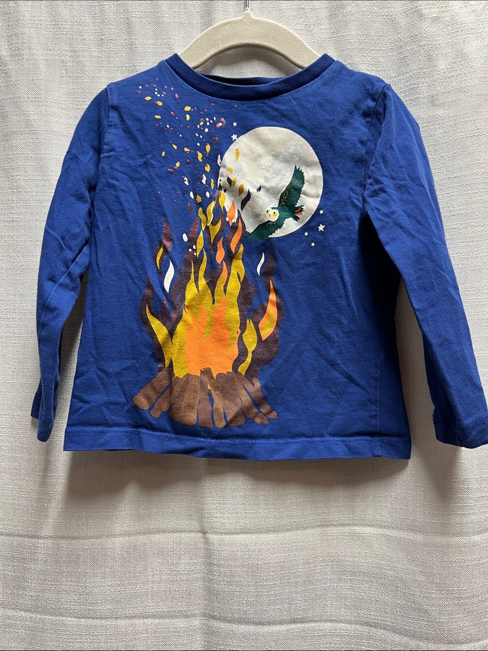 Mini Boden Blue Long-Sleeve  Metallic Campfire Graphic Tee 2-3T
